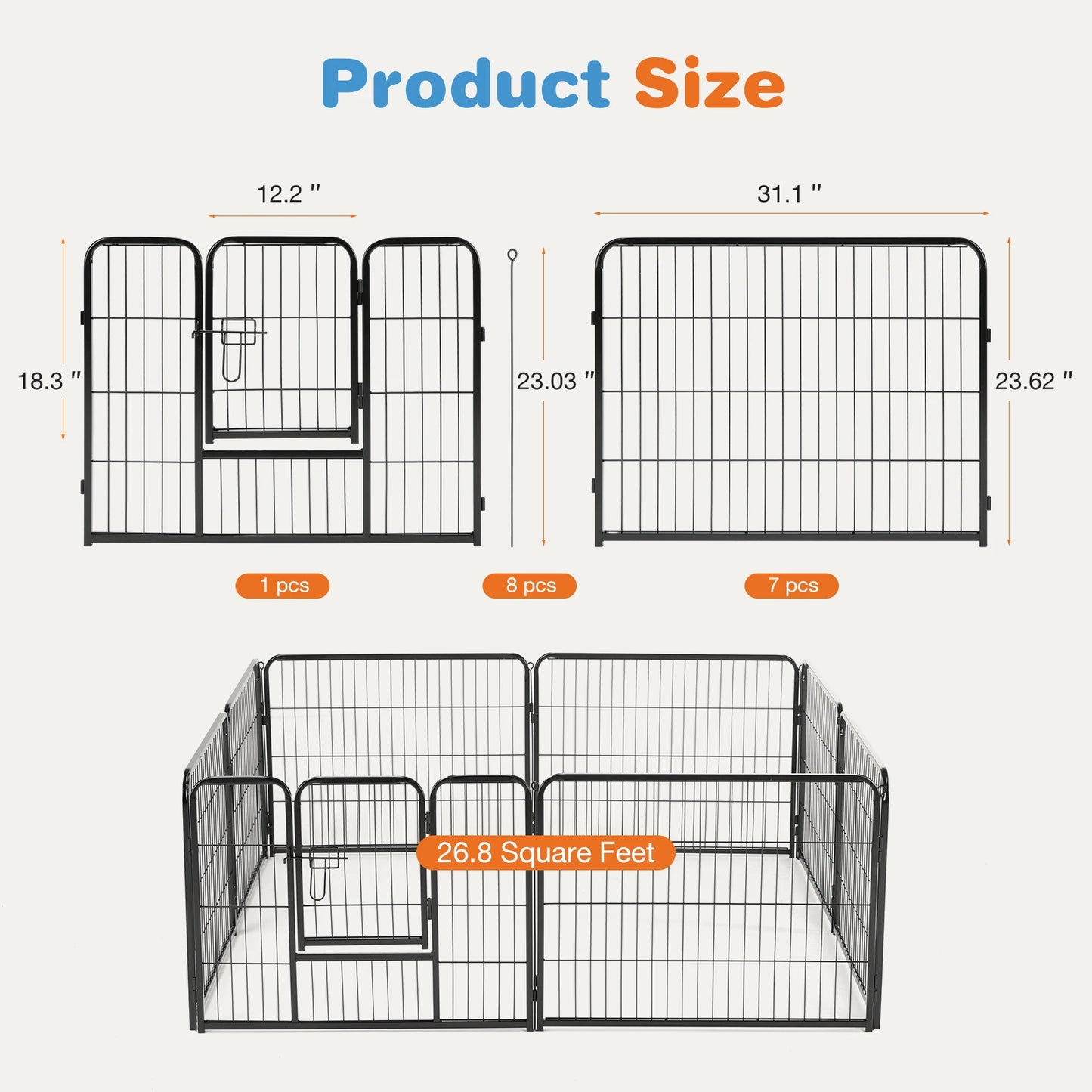 JHK 8 Panel Dog Playpen Indoor Pet Fence Heavy Duty Pen
