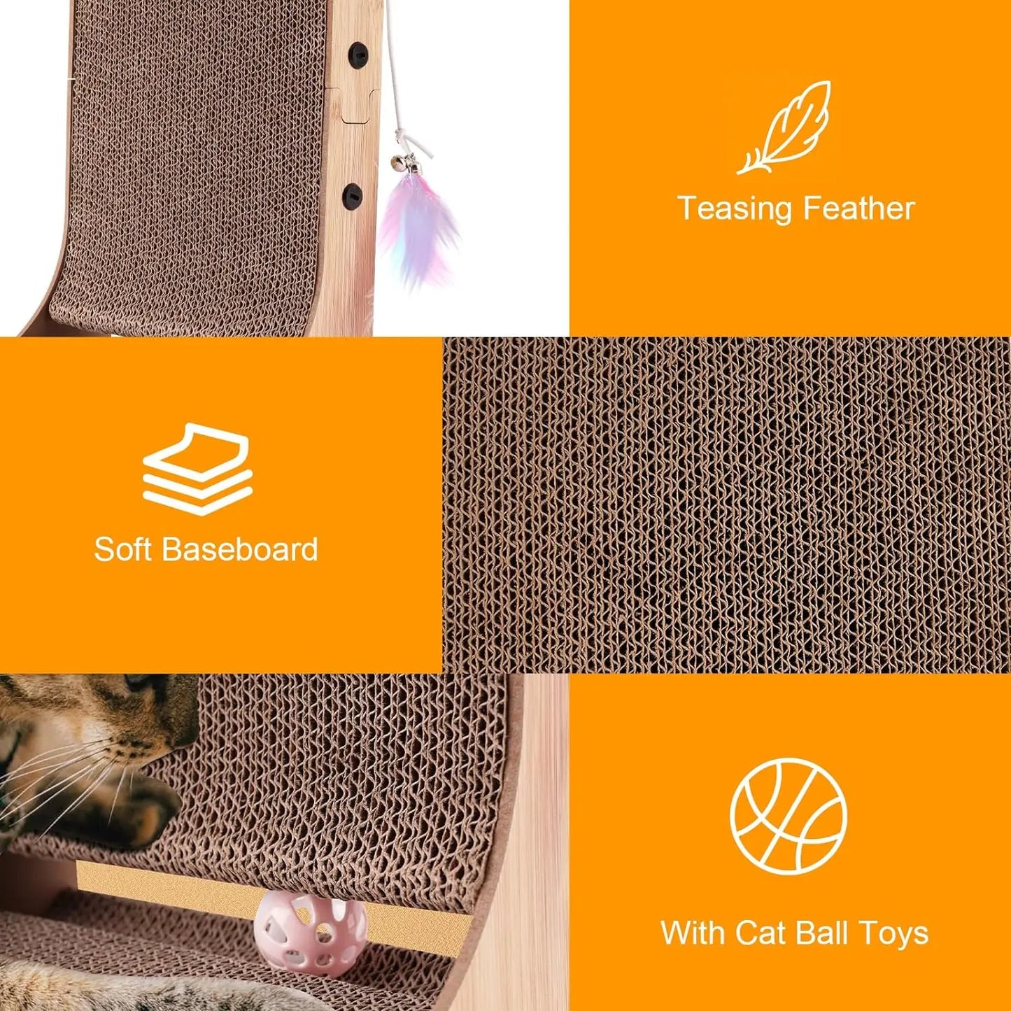 L Shape Cat Scratcher 23.6 Inch Cardboard Scratching Pad for Indoor Cats and Furniture Protection