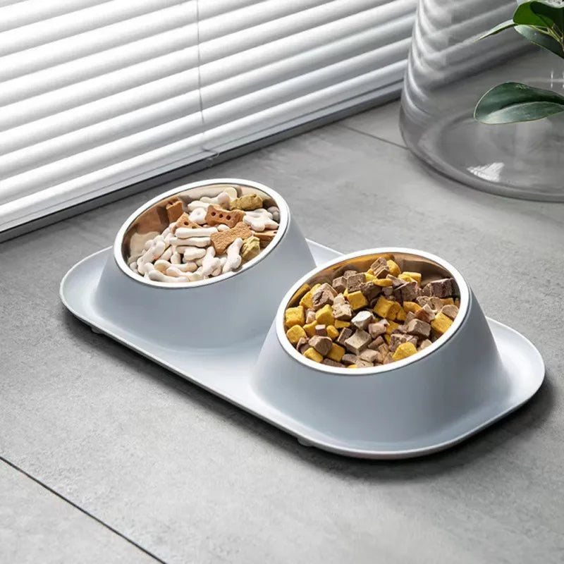 Stainless Steel Double Cat Dog Bowl With Non-slip Base