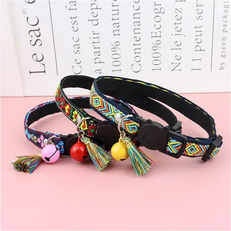 Dog Jacquard And Collar Adjustable Cat Tassels For Bells with Plaid Pattern