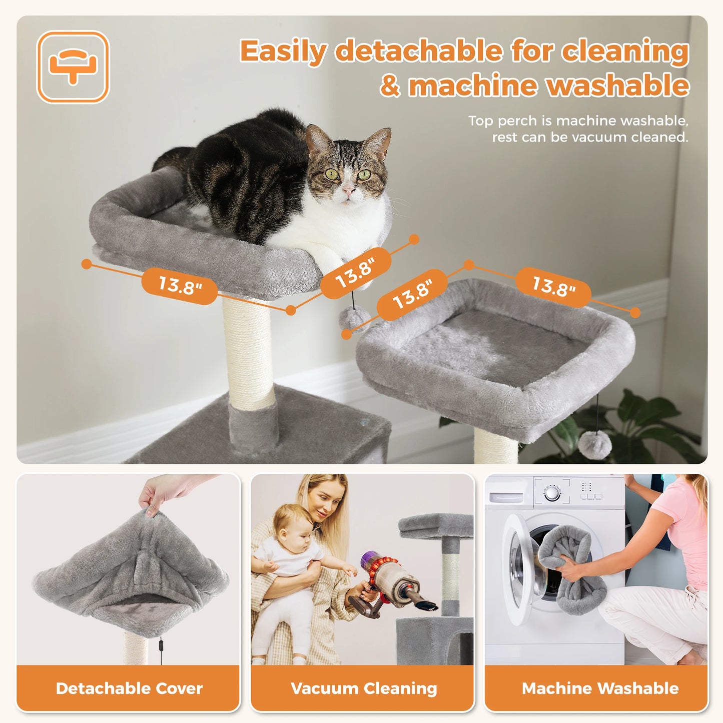 Large Cat Tree Tall Cat Tower for Indoor Cats Multi-Level Plush Condo with Scratching Posts and Perches