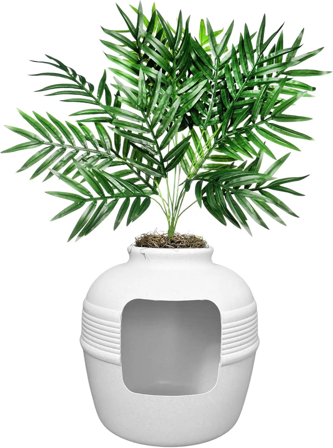 Round Enclosed Cat Planter Furniture with Hidden Litter Box and Carbon Odor Filter System