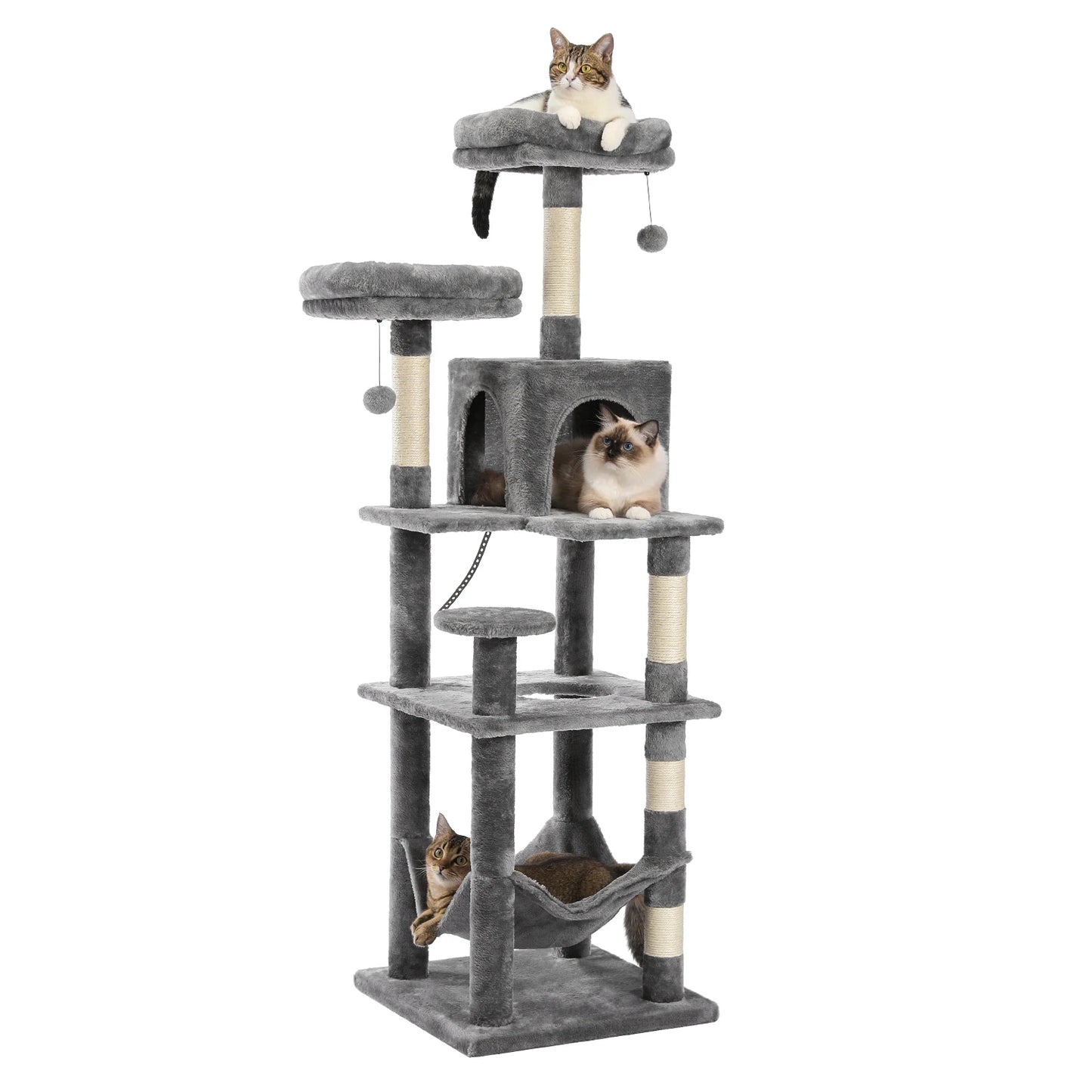 Large Cat Tree Tall Cat Tower for Indoor Cats Multi-Level Plush Condo with Scratching Posts and Perches