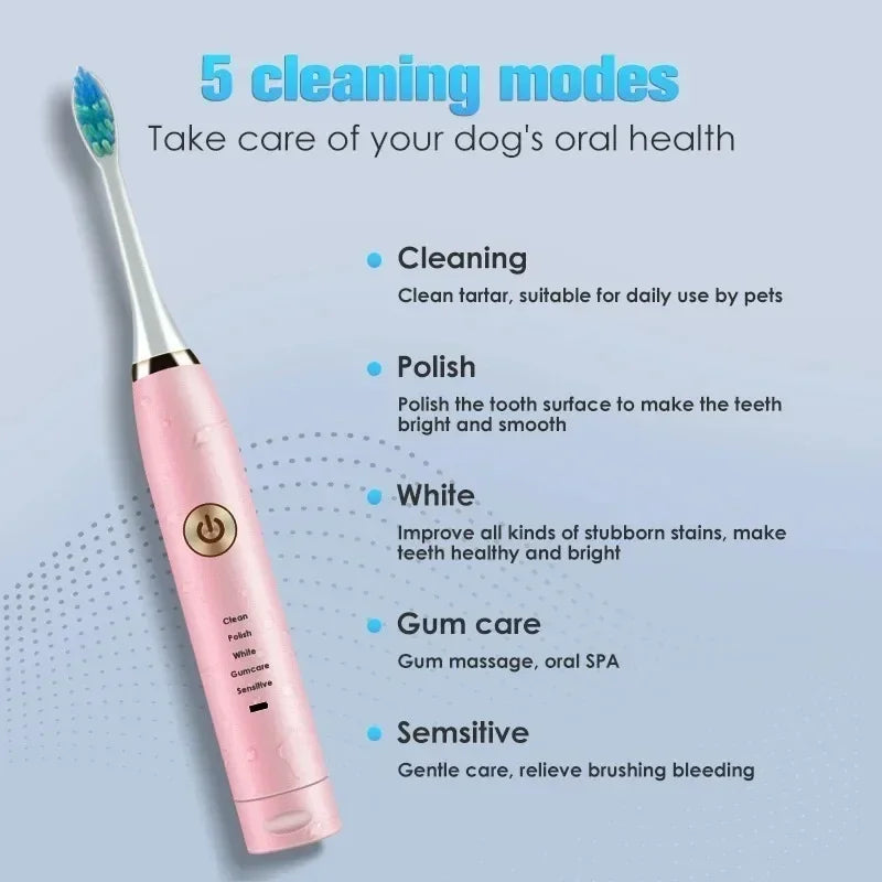 USB Rechargeable Electric Pet Toothbrush for Dogs and Cats with Replacement Brush Head