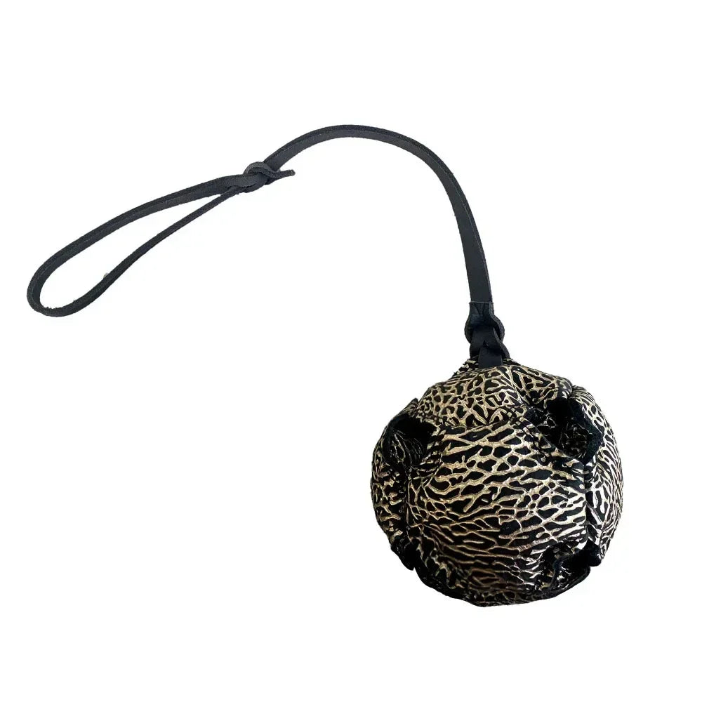 Leather Dog Training Ball Toy with Handle for Fetch Play and Tug