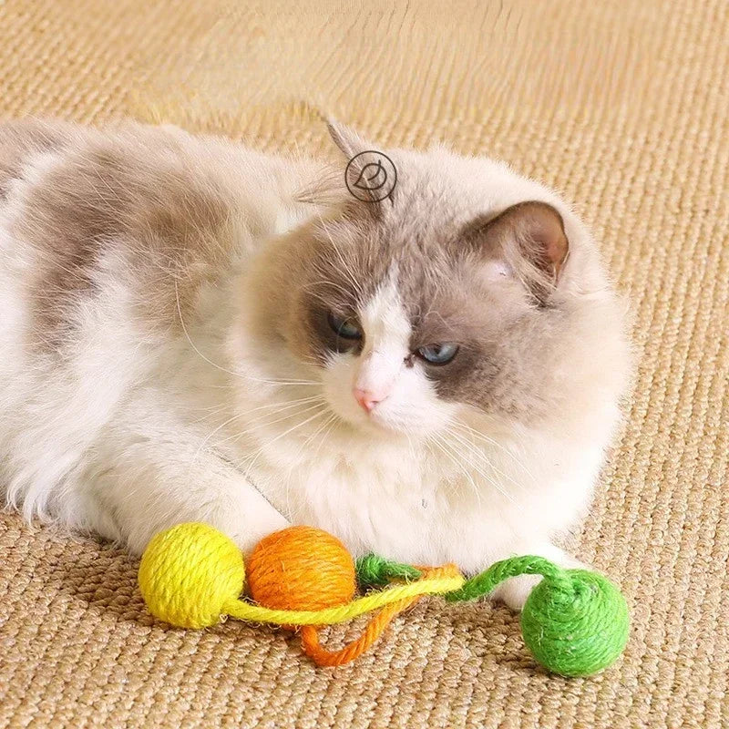Pet Cat Hanging Sisal Ball Toy for Boredom Relief Bite-resistant Jute Twine Rope