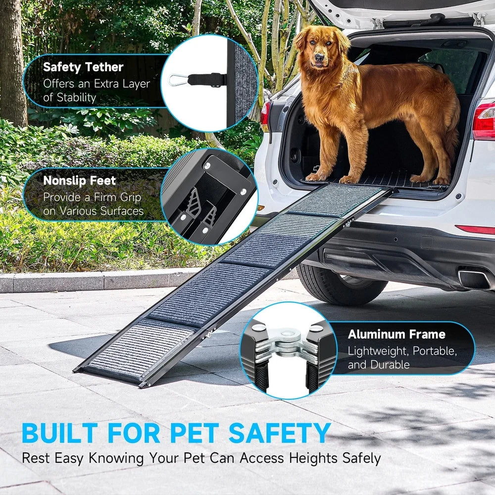 Folding Dog Ramp 67 Inch for Large Dogs 200 lb Capacity Non-Slip Portable Stairs