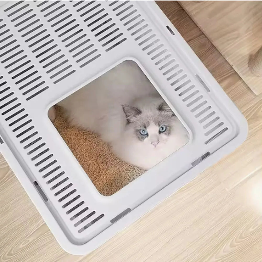 Convenient Foldable Litter Box with Drawer Design and Scooper for Easy Cat Waste Management