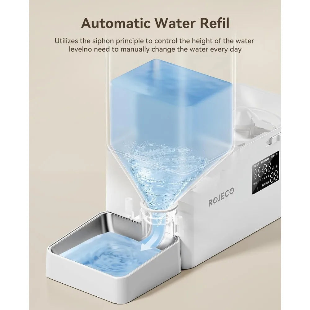 Automatic Cat Feeder and Gravity Water Dispenser 2-in-1 Set Large Capacity with Steel Bowls