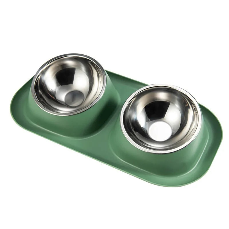 Stainless Steel Double Cat Dog Bowl With Non-slip Base