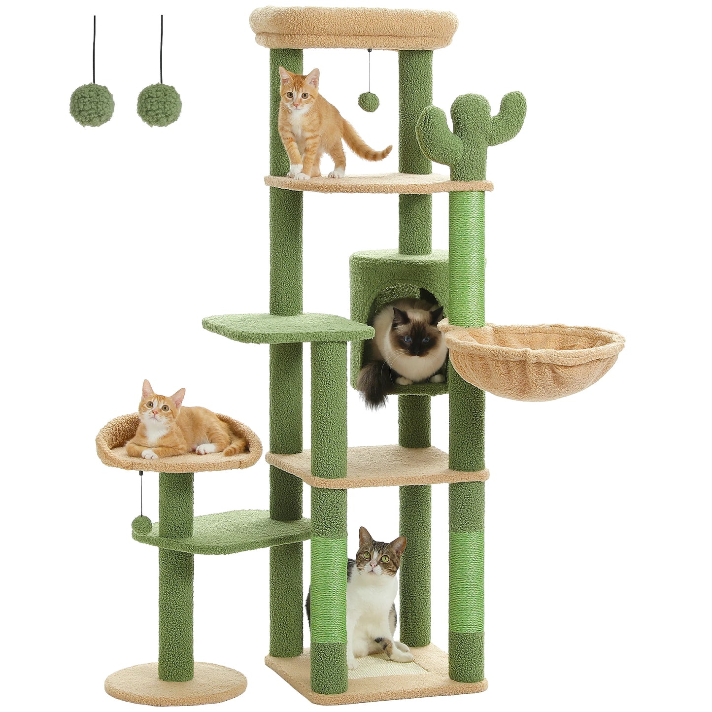 Cactus Tall Cat Tree for Large Cats Multi-Level Indoor Condo