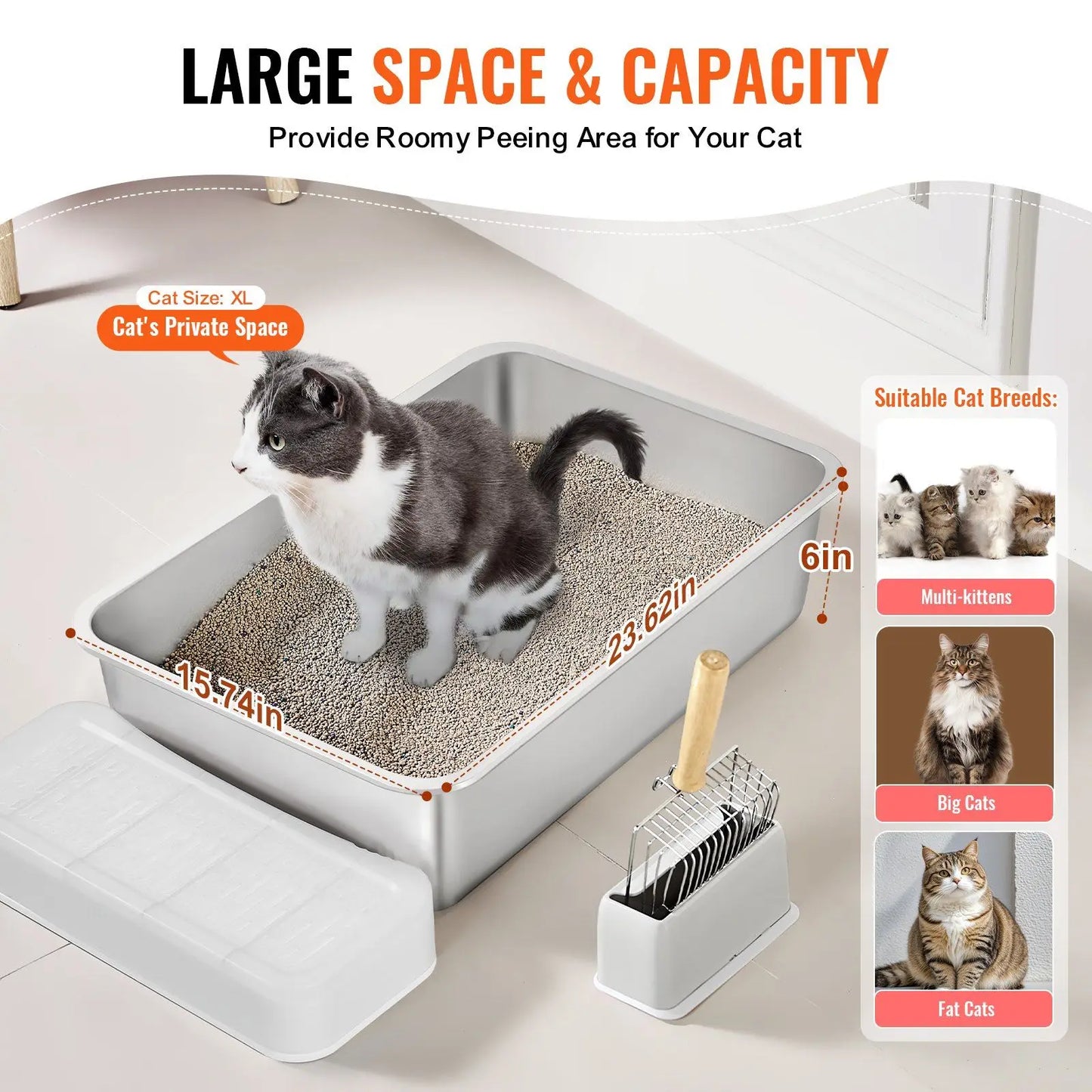 Stainless Steel Multi Cat Litter Box 2 Pack XL Trays Odor Proof Easy Clean Non Slip Design