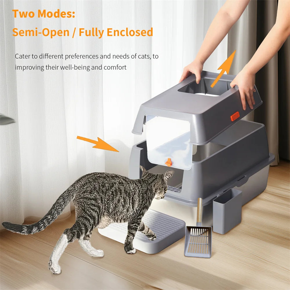 XXL Stainless Steel Cat Litter Box Enclosed Puppy Cat Tray