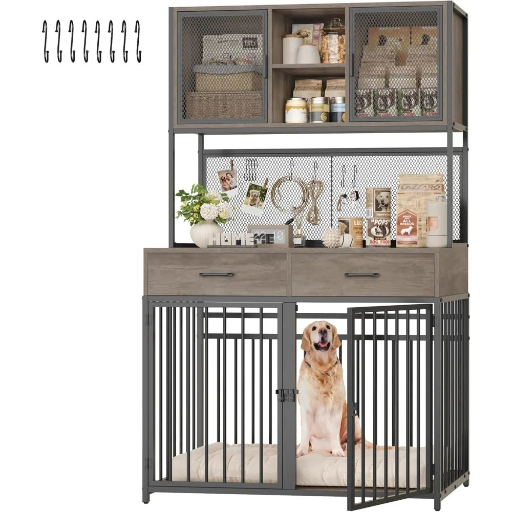 71 Inch Tall Dog Crate Furniture with Hutch and Storage for Large Medium Dogs
