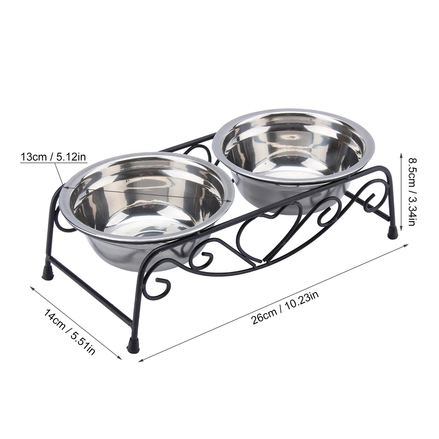 Stainless Steel Double Dog Cat Food Water Bowls Feeder Dishes Stand