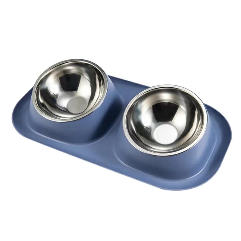Stainless Steel Double Cat Dog Bowl With Non-slip Base