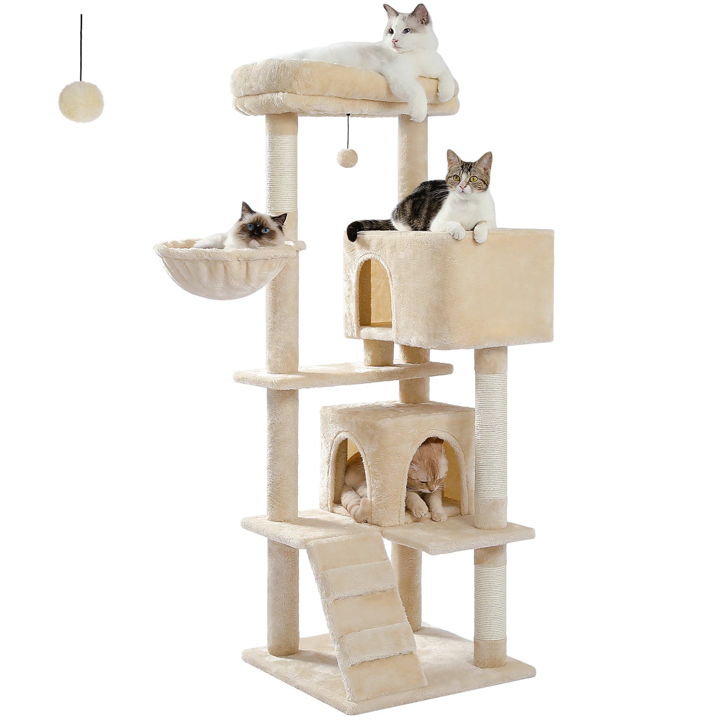 56.3 Inch Cat Tree for Large Cats with Plush Hammock and Super Large Top Perch