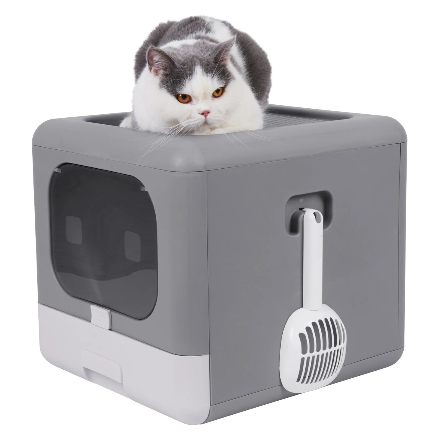 Cat Litter Box with Scoop and Tray Sifting Enclosed Foldable