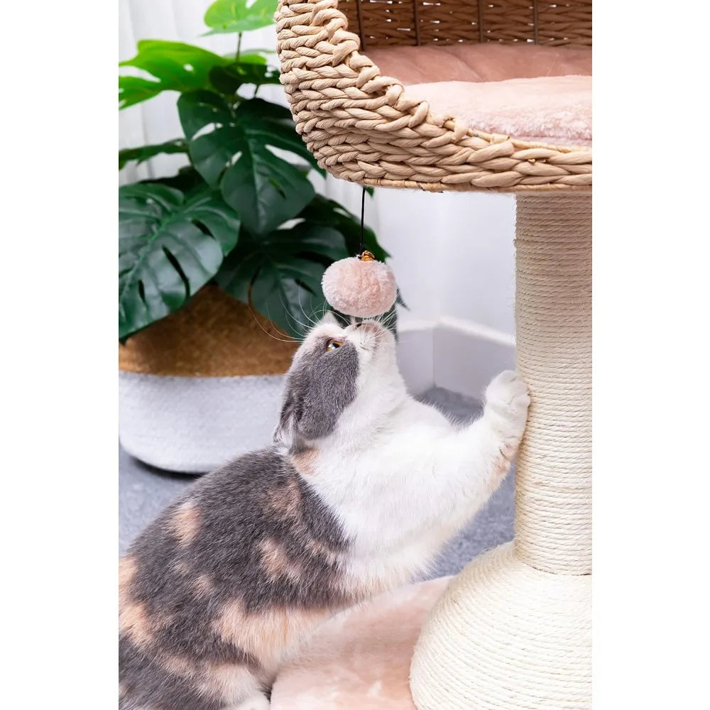 PetPals Eco-Friendly 3-Level Cat Tree with Sisal Scratching Posts and Playful Teaser Toy