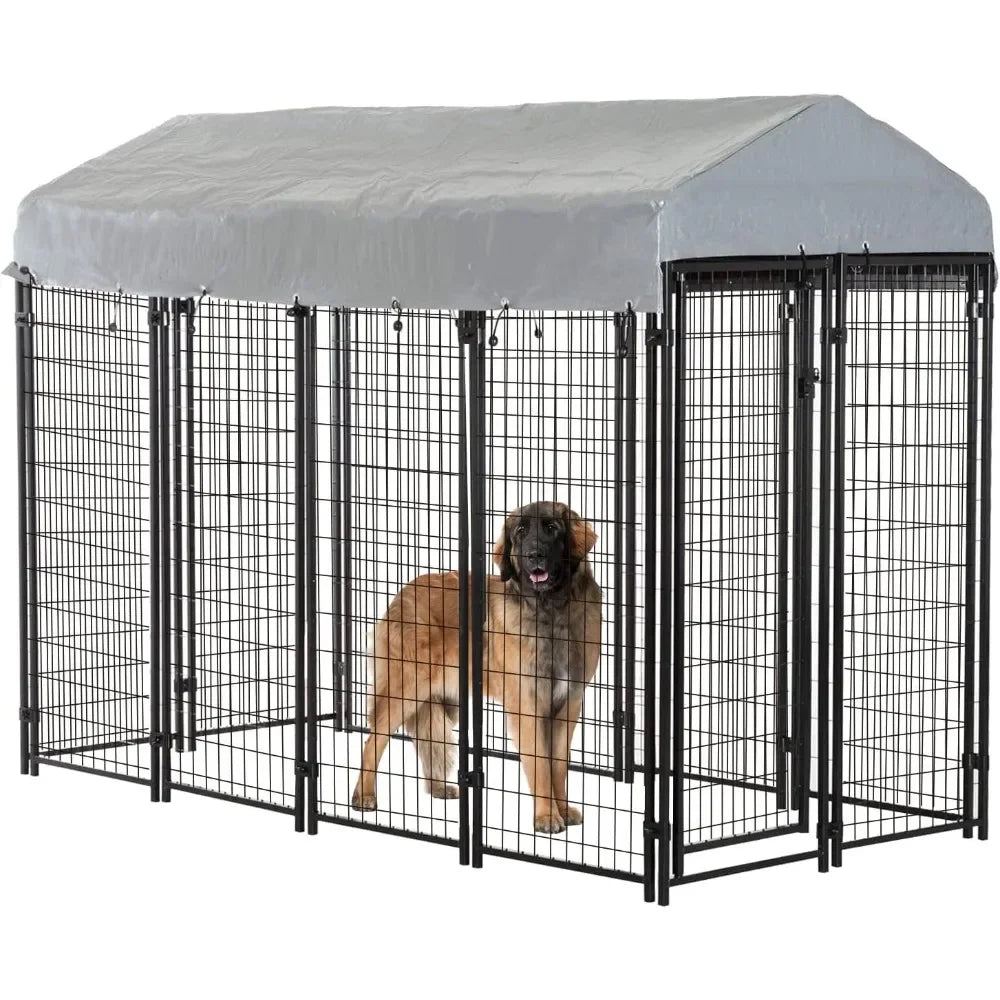 Heavy Duty Outdoor Dog Kennel Playpen with UV-Resistant Waterproof Cover and Roof