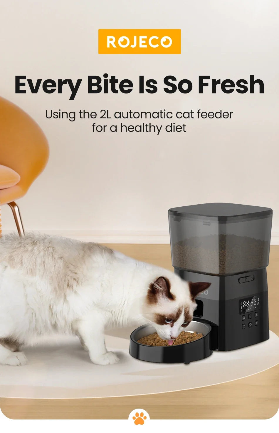 ROJECO Automatic Pet Feeder Button Version Smart Control Dispenser
