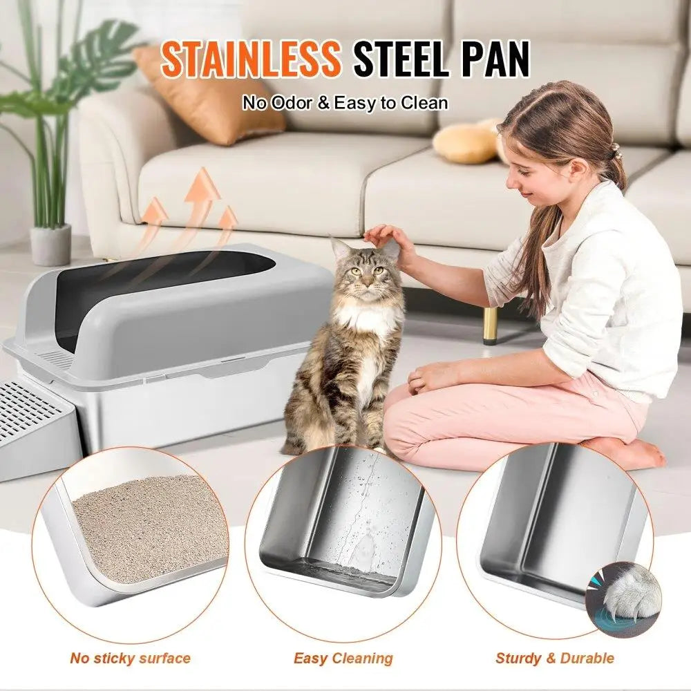 Odor Free Cat Litter Box with Deep Design and Easy Cleaning Features