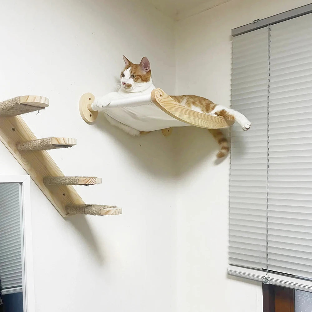Cat Hammock and Stairway Wall Mounted Climbing Shelf with Sisal Rope Scratching Toy for Cats