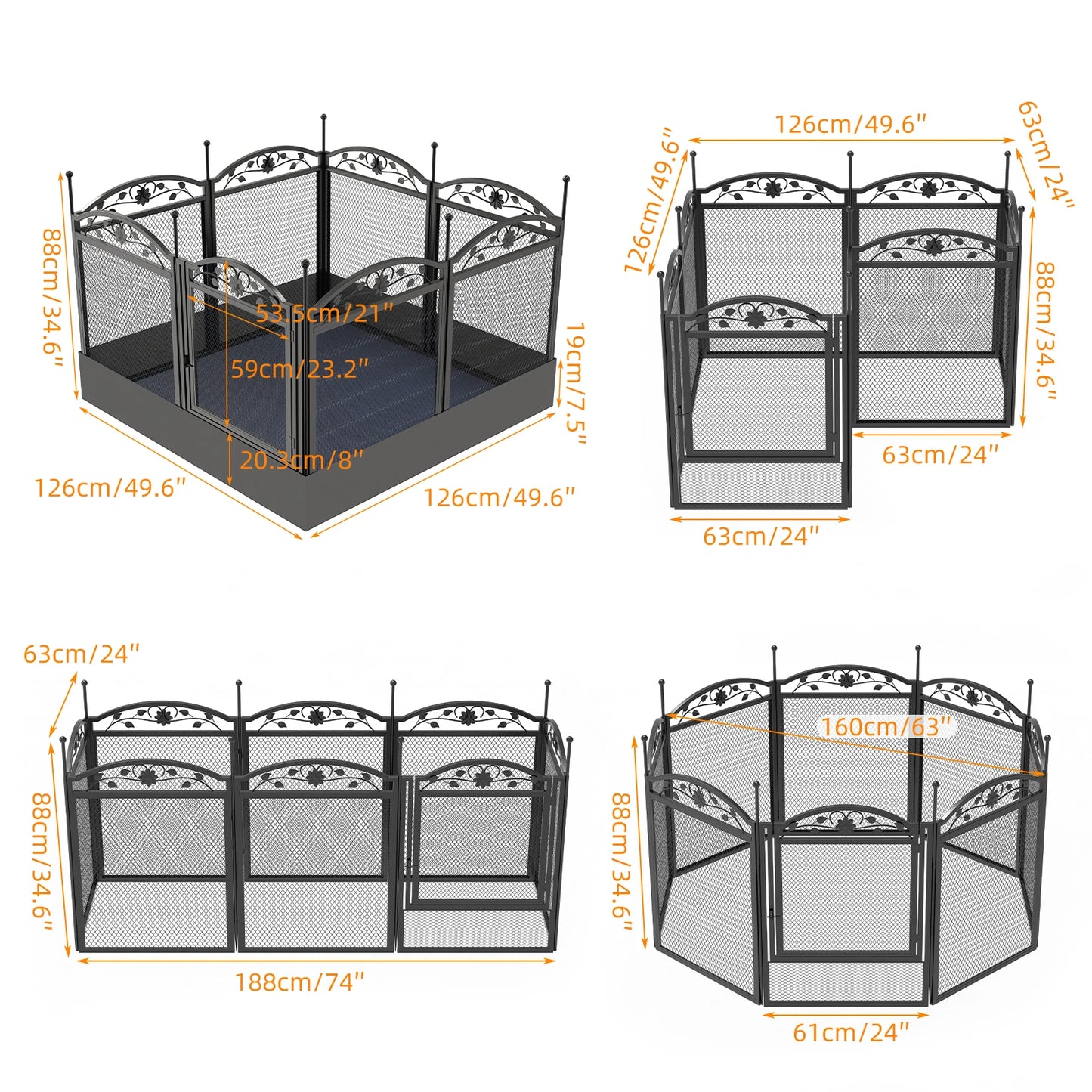 8 Panels DIY Heavy Duty Dog Playpen Pen Outdoor Indoor for Dog Puppy Metal Fence with Waterproof Fertility Pad