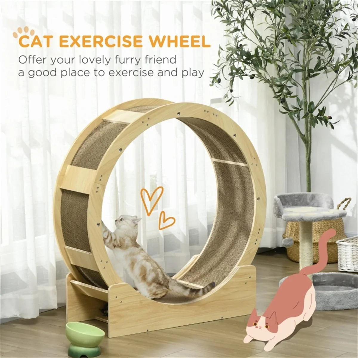 Eco-Friendly Cat Running Wheel with Scratching Board Durable Fitness Climbing Frame