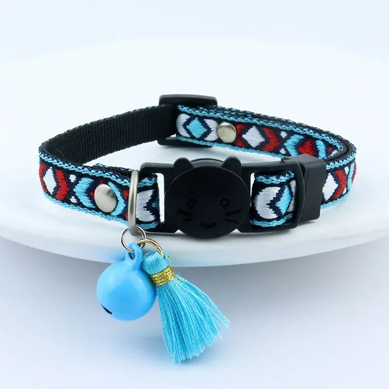 Dog Jacquard And Collar Adjustable Cat Tassels For Bells with Plaid Pattern