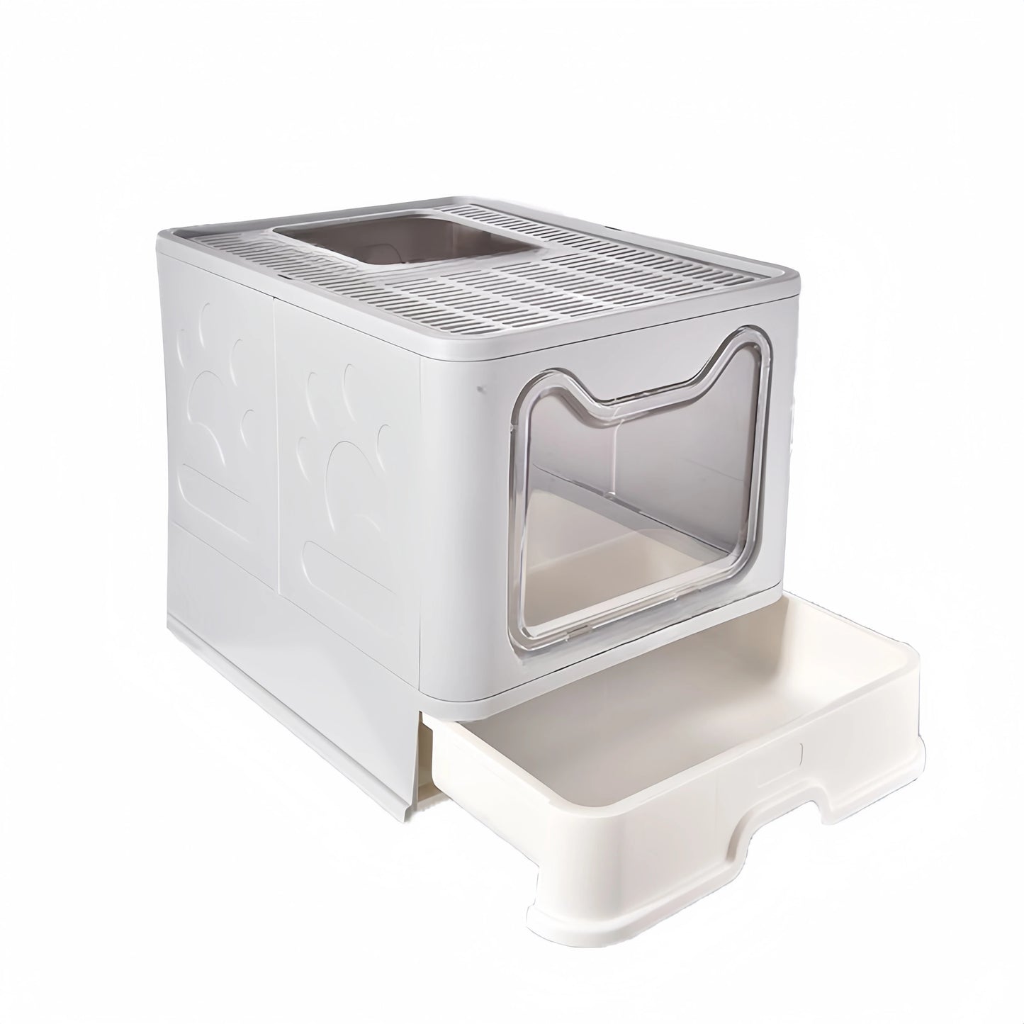 Convenient Foldable Litter Box with Drawer Design and Scooper for Easy Cat Waste Management