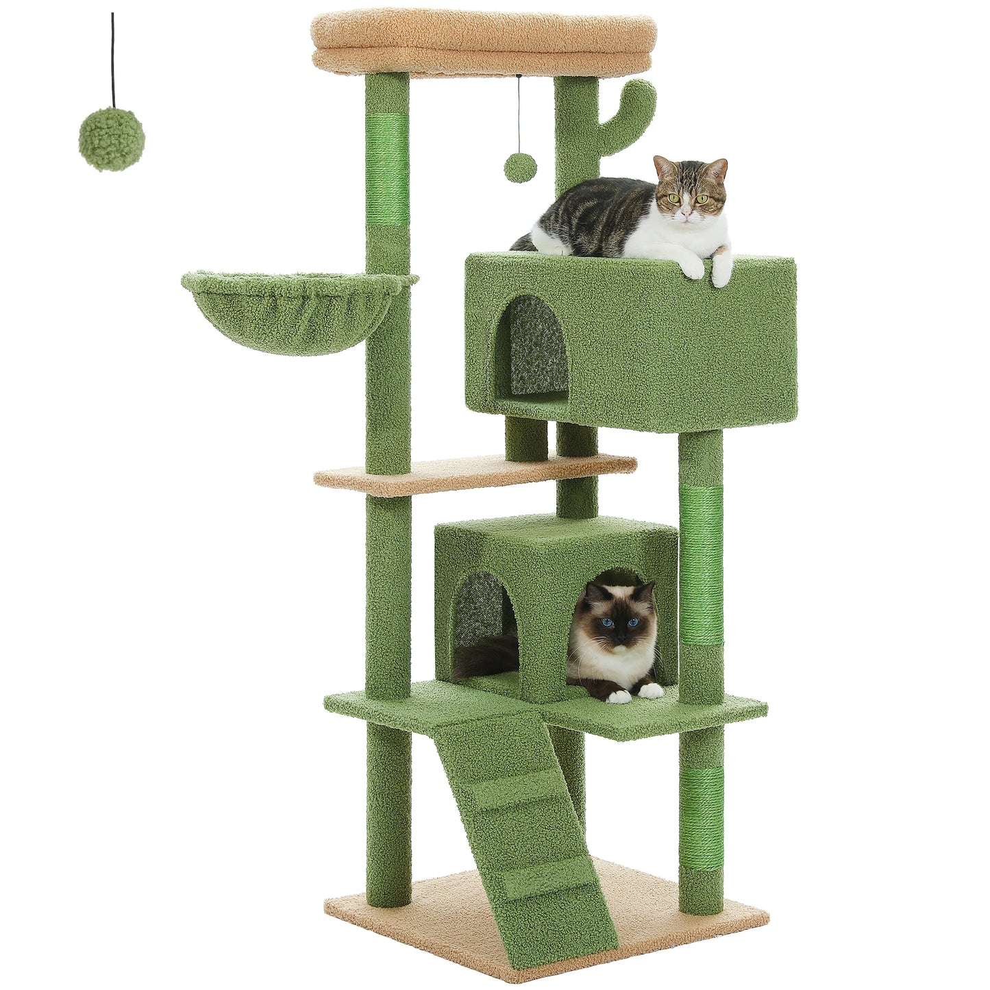 56.3 Inch Cat Tree for Large Cats with Plush Hammock and Super Large Top Perch