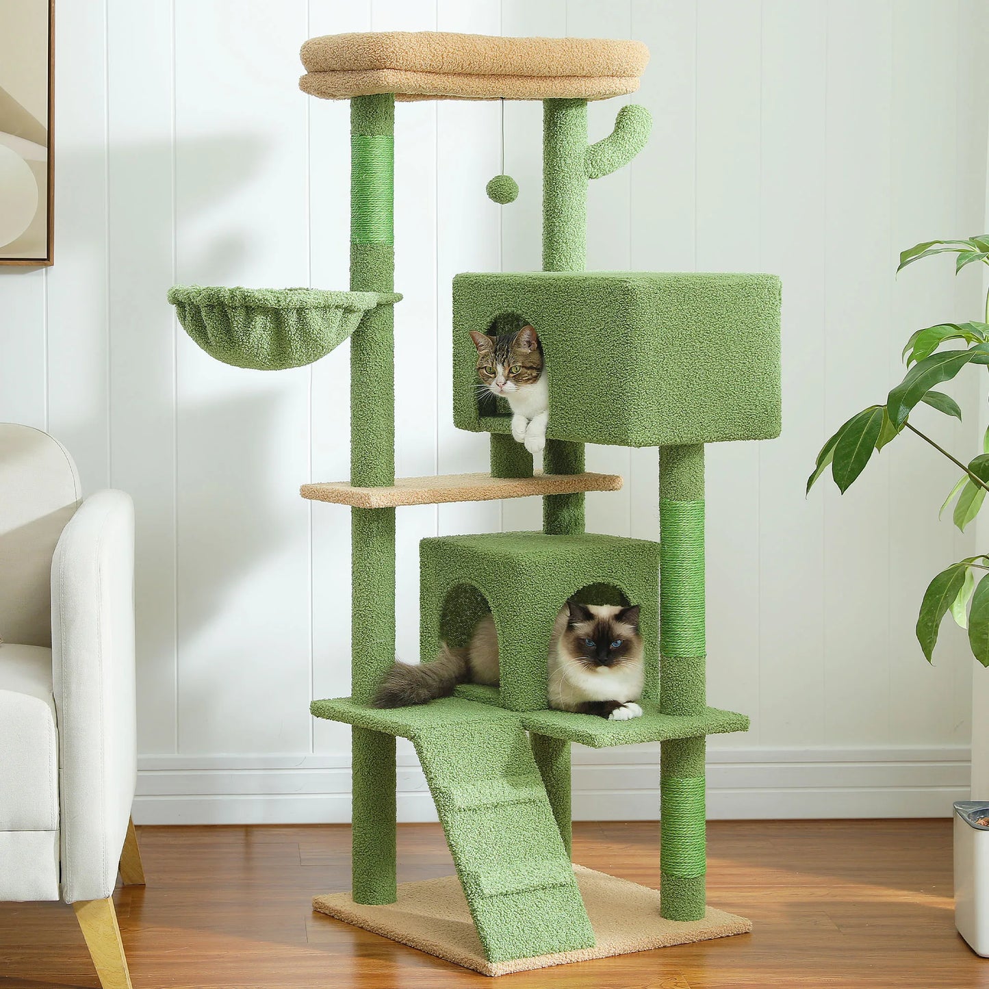 56.3 Inch Cat Tree for Large Cats with Plush Hammock and Super Large Top Perch