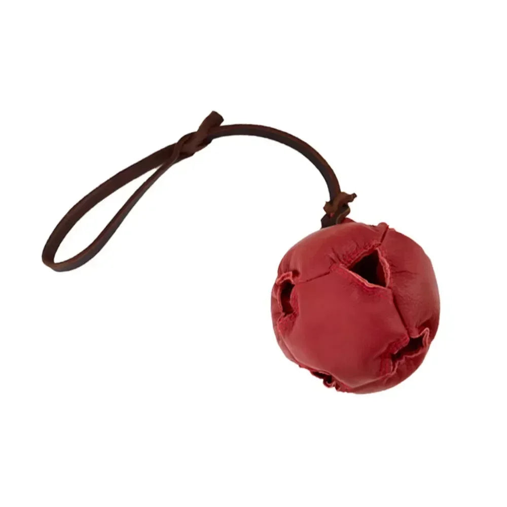 Leather Dog Training Ball Toy with Handle for Fetch Play and Tug