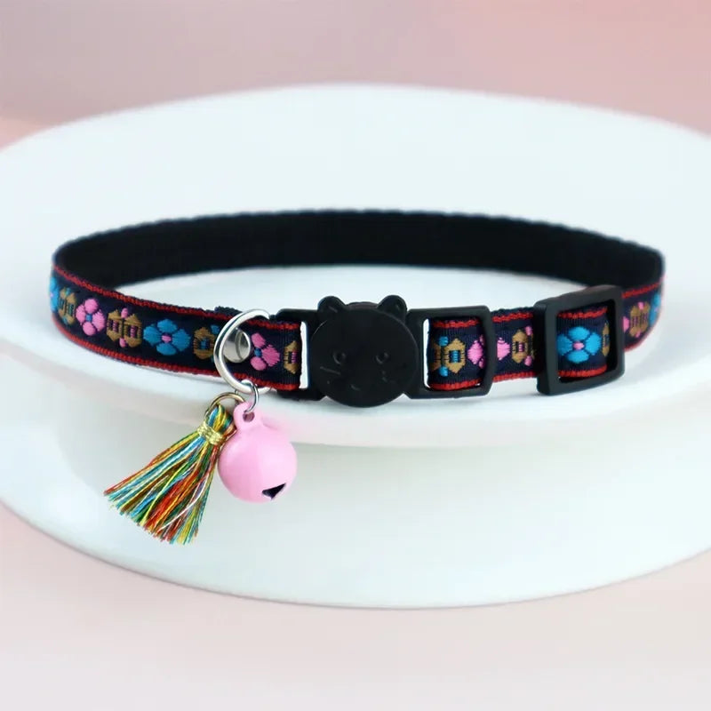Dog Jacquard And Collar Adjustable Cat Tassels For Bells with Plaid Pattern