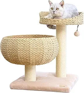 PetPals Eco-Friendly 3-Level Cat Tree with Sisal Scratching Posts and Playful Teaser Toy