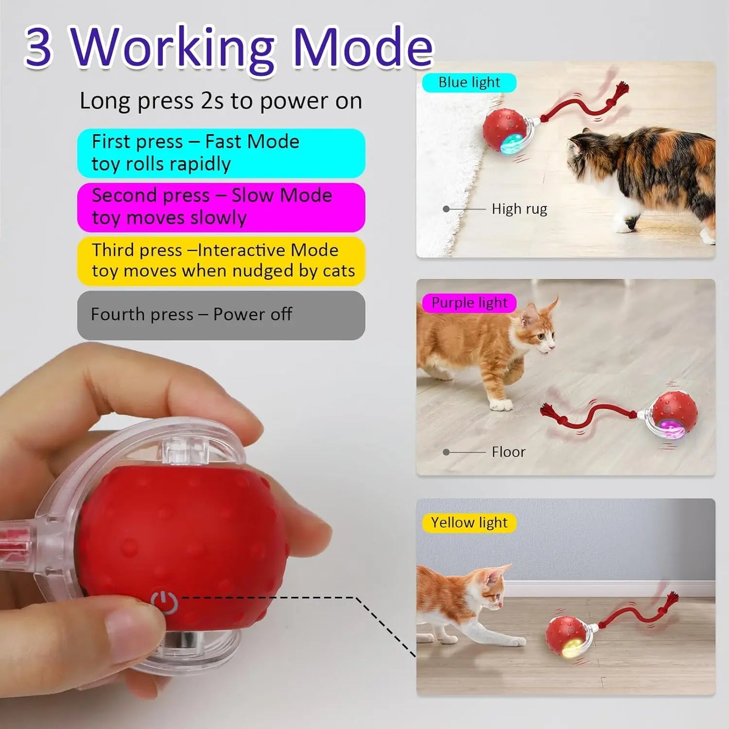 Interactive Cat Toy Ball for Indoor Cats Rolls Quickly and Chirps on Carpet Red