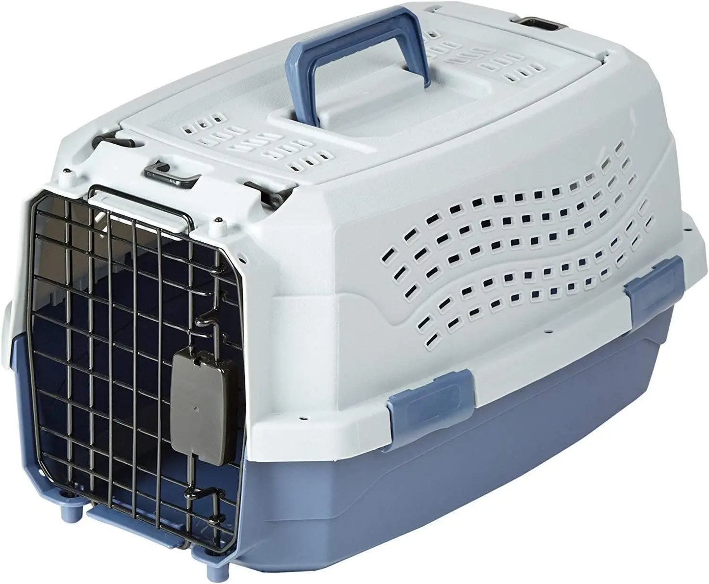 Hard Sided Pet Carrier With Two Doors Top Load Gray Blue