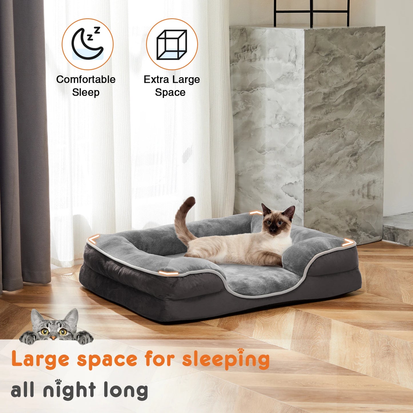 JHK Orthopedic Memory Foam Dog Bed for Small Pets with Washable Cover and Non-Slip Base