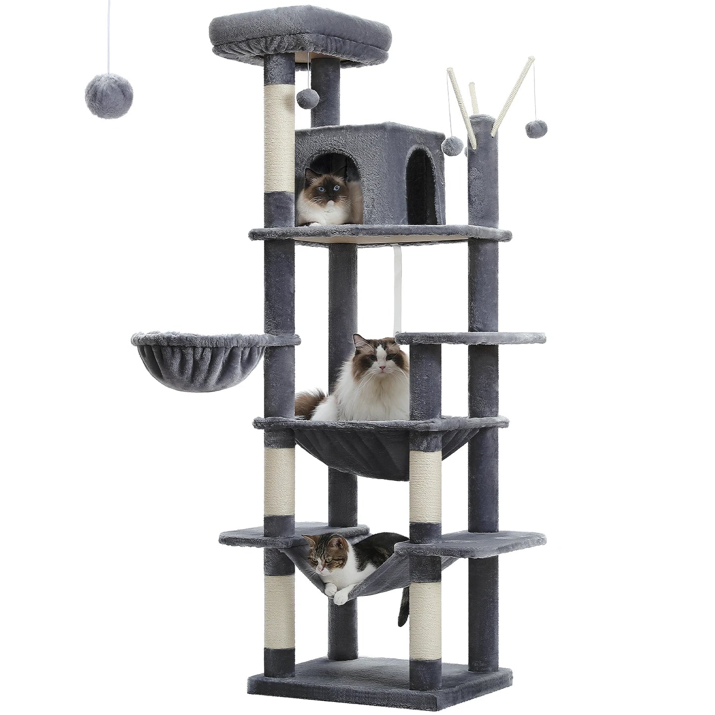 Large Cat Tree Tall Cat Tower for Indoor Cats Multi-Level Plush Condo with Scratching Posts and Perches