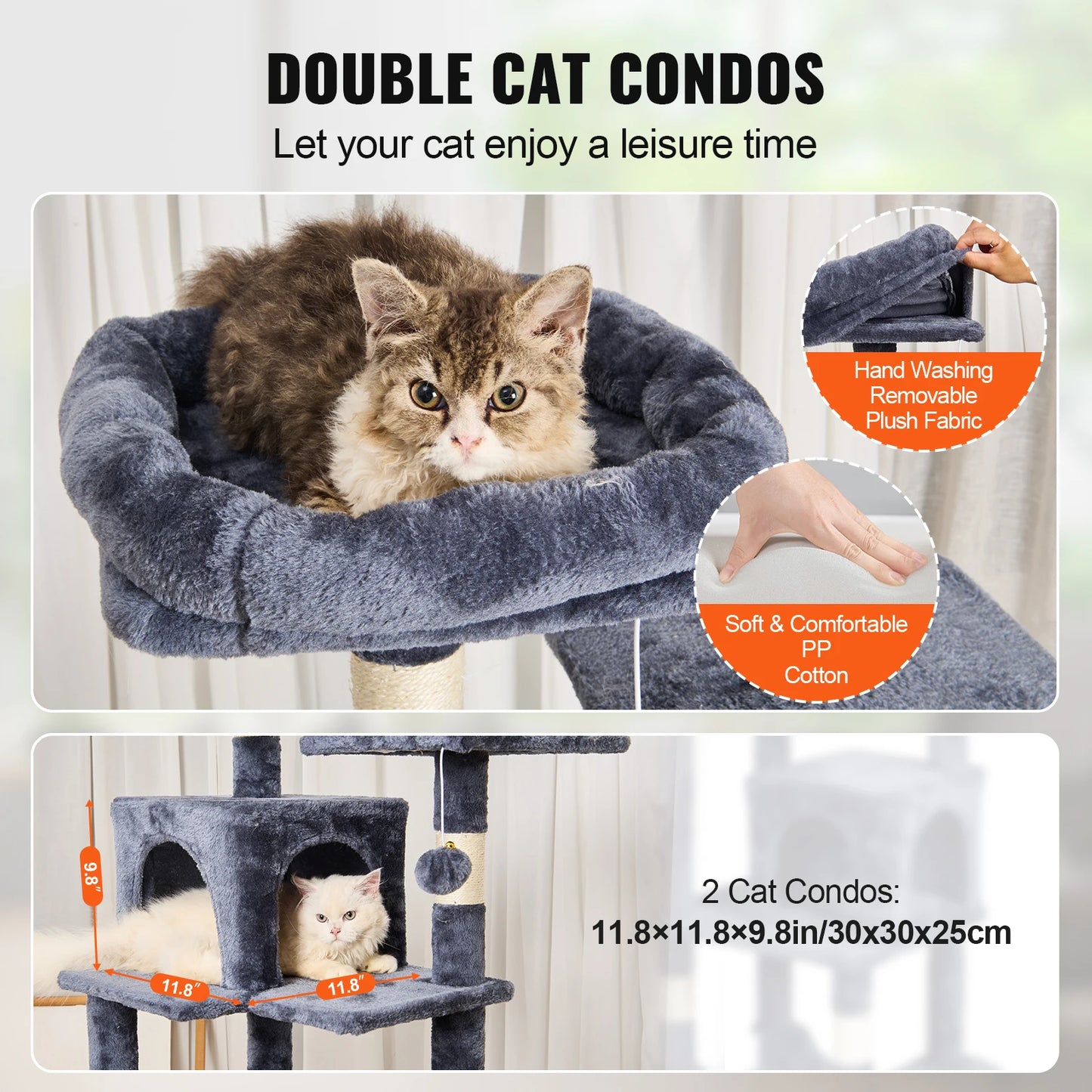 VEVOR Cat Tree for Indoor Cats 63 Inch Cat Tower With Condos