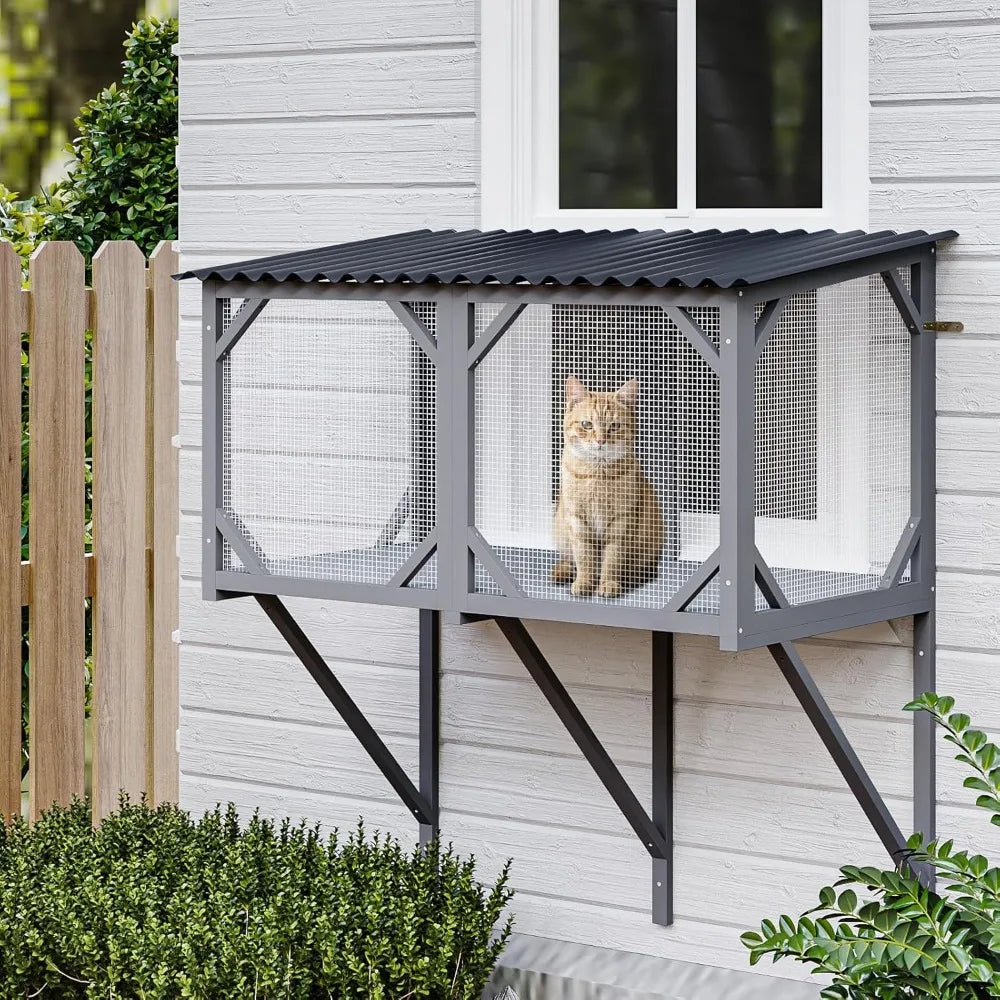 Cat Window Box Catio Outdoor Enclosure 43.3 Inch Sturdy Perch for Sunbathing and Napping