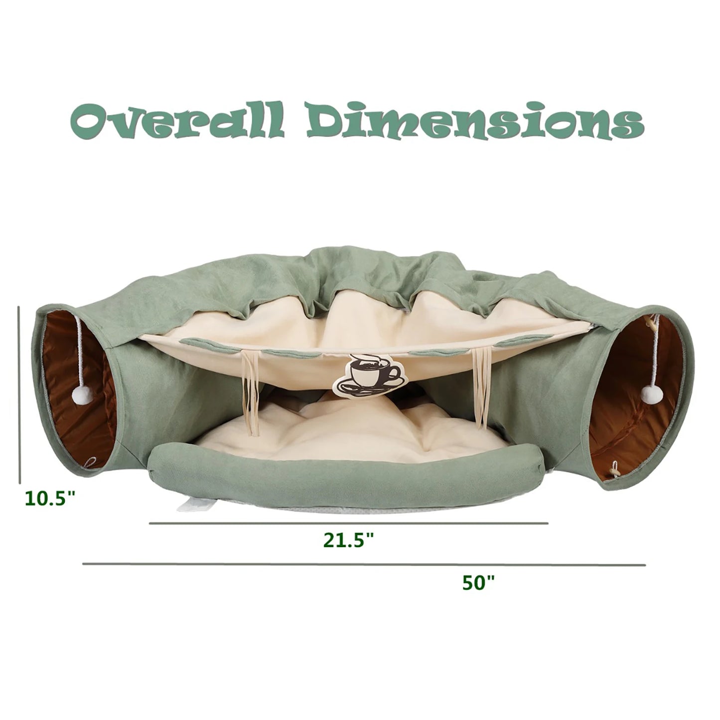 Cat’s Telescopic Tunnel Cushioned Bed Pet Nest Bright Green with Teasing Balls