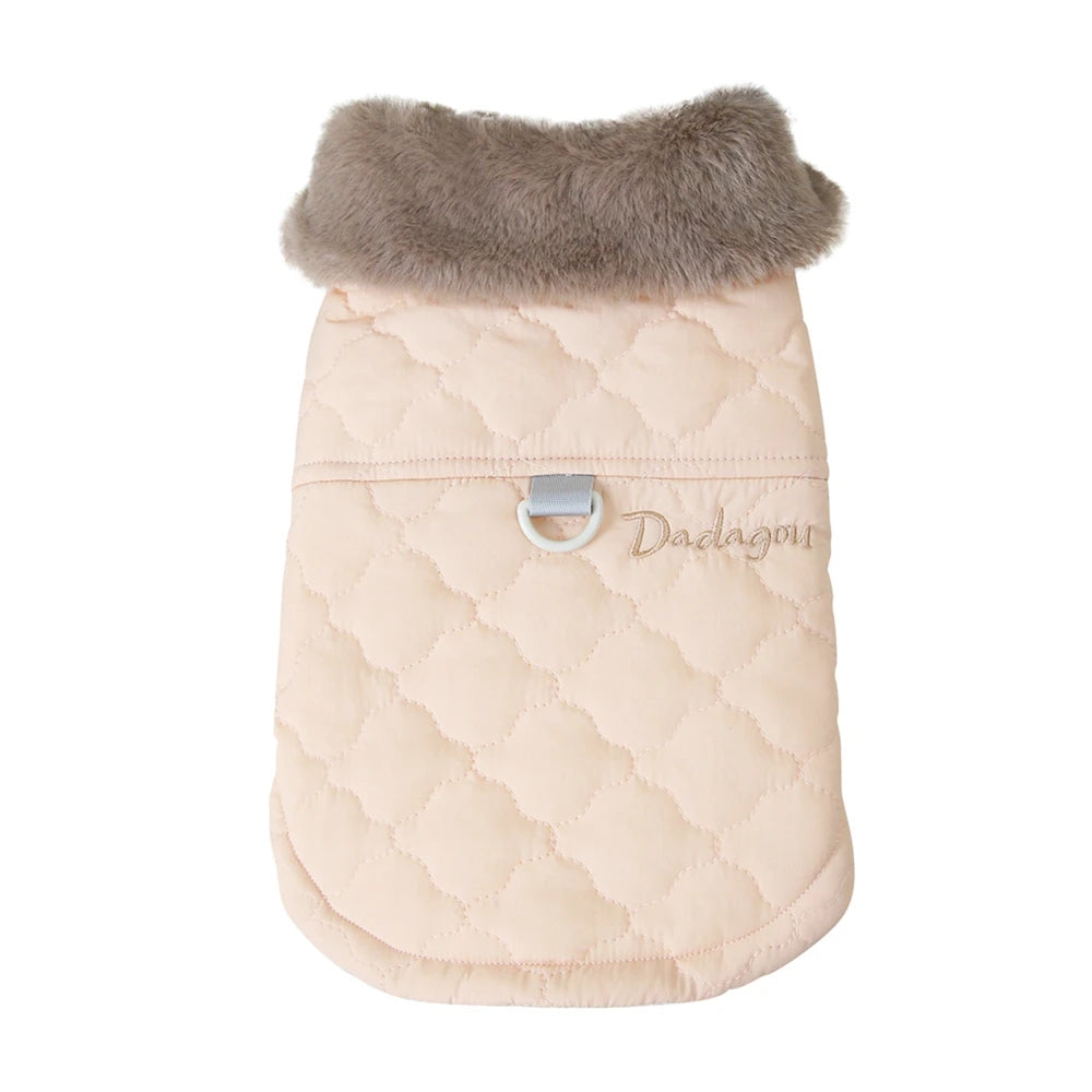 Winter Dog Coat With Fur Collar Warm Fleece Vest With D Ring