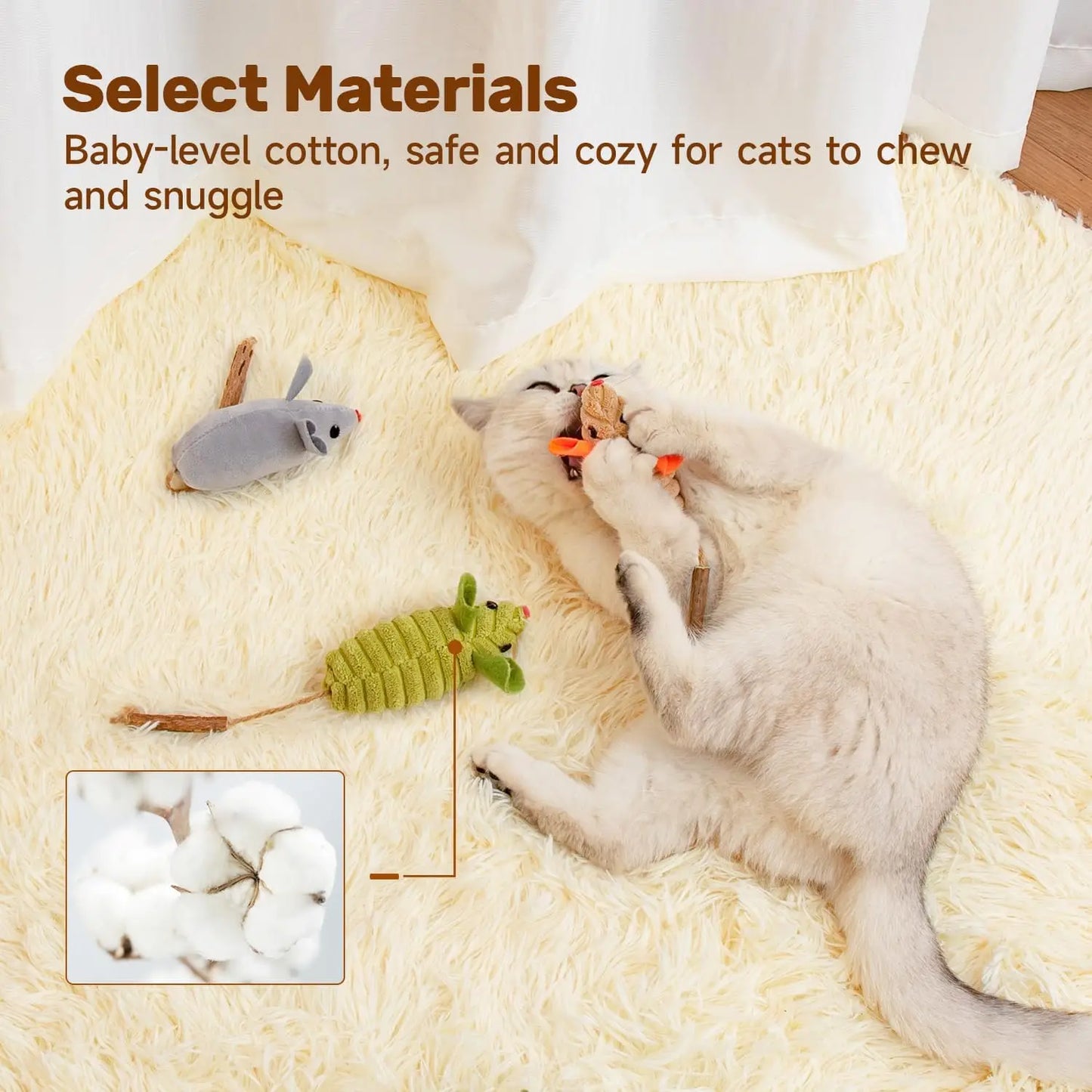 Interactive Cat Toy Set with 3 Squeaky Mice for Indoor Play and Dental Health