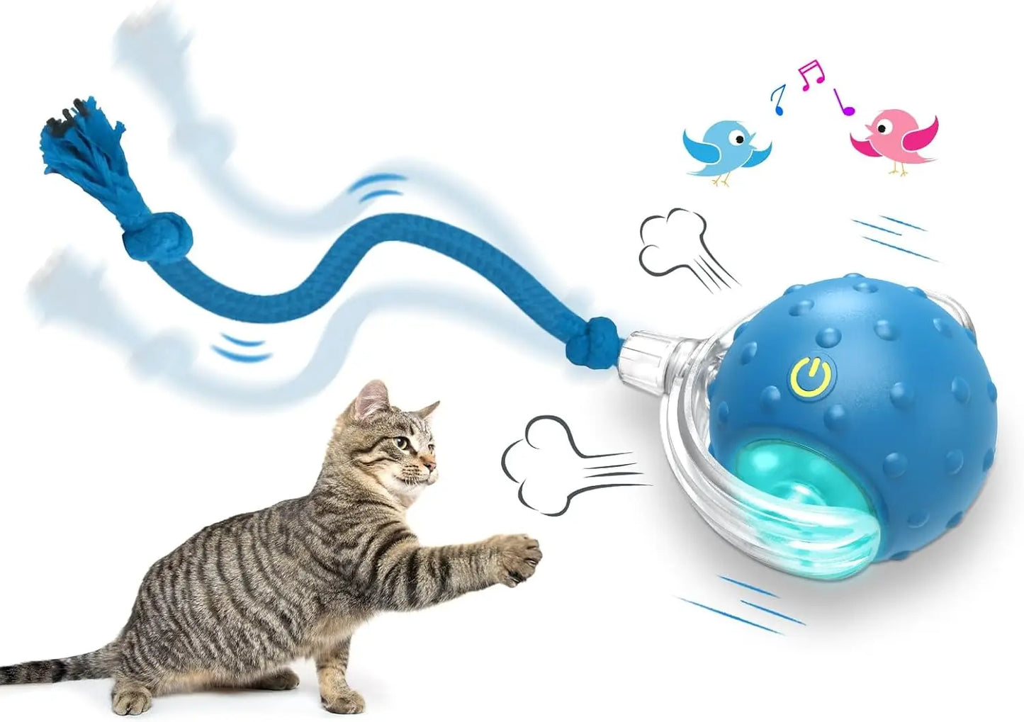 Interactive Cat Toy Ball for Indoor Cats Rolls Quickly and Chirps on Carpet Red