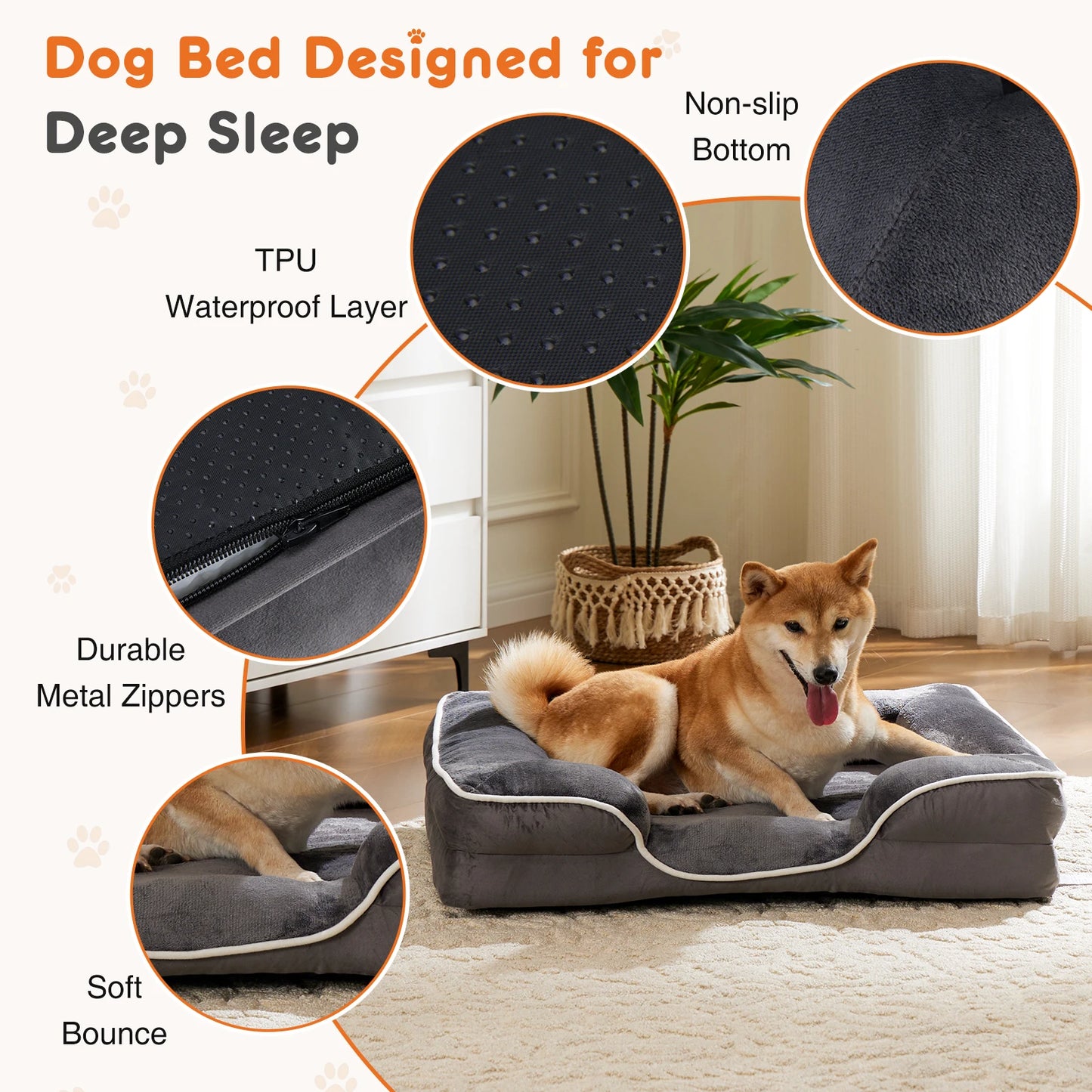 JHK Orthopedic Memory Foam Dog Bed for Small Pets with Washable Cover and Non-Slip Base