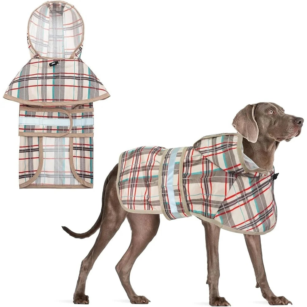 Waterproof Hooded Dog Raincoat for Large Breeds with Leash Hole Adjustable Reflective Design
