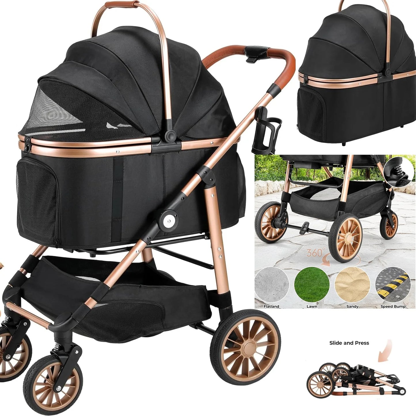 2in1 Dog Buggy Stroller Dog Box Attached in Car 25 kg