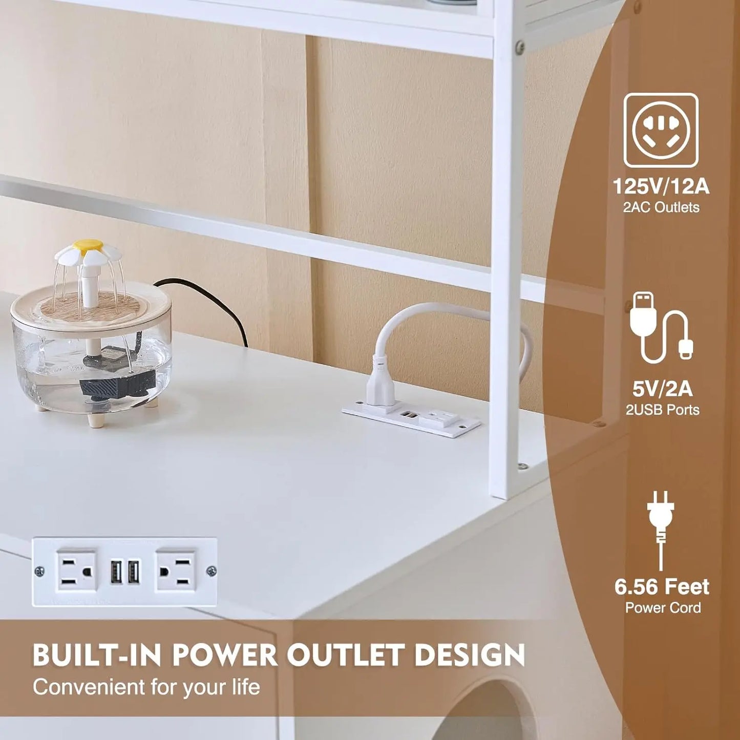Upgraded Large Cat Litter Box Enclosure with Built-in Power Outlet and Shelf for Indoor Use